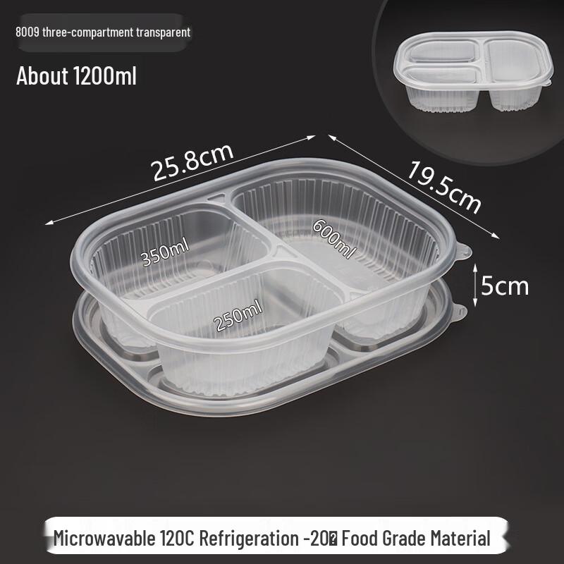 JINMEILI Disposable Plastic 3-Compartment Meal Prep Containers