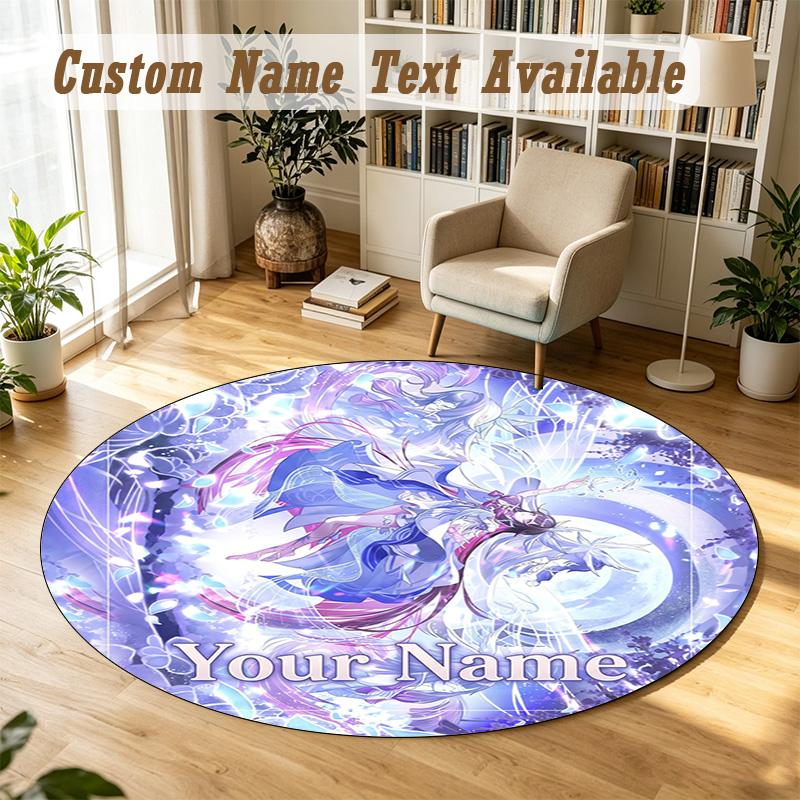 Genshin Impact Personalized Round Rug Support Custom Name, Soft Home Decor Mat