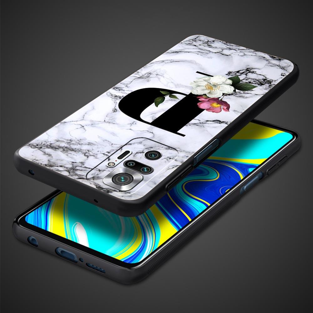 Letters Flower English Marble Phone Case For Xiaomi Redmi Note 14 13 5G 10 11 12 Pro Plus 4G 14C 13C 12C 10C Black Cover