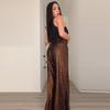 Elegant Shinny Sequin Long Pants Women Fashion High Waist Draped Loose Trousers Spring Autumn Casual Wide Leg Solid Color Party Pant