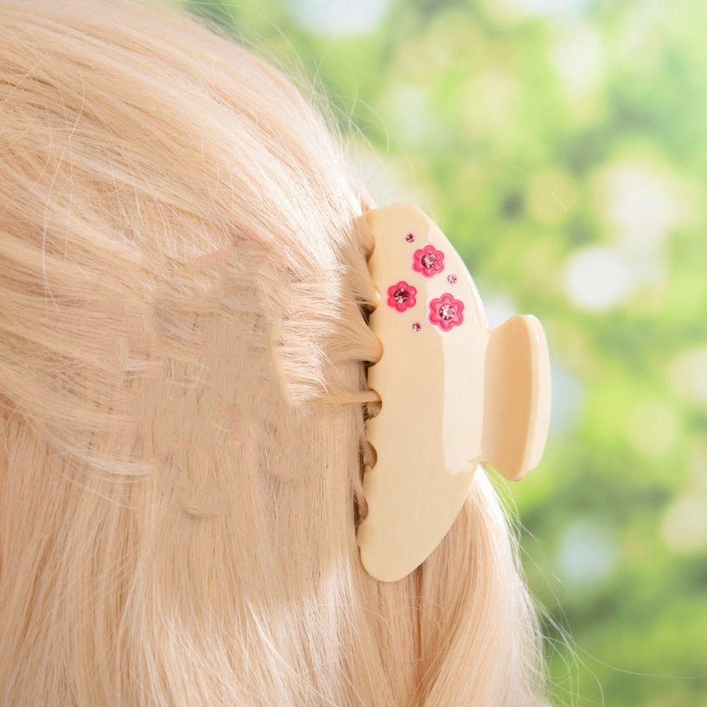 Colorful Acetic Acid Shark Clip Rhinestone Back Head Hair Grab Flower Acetate Hair Claw Girls