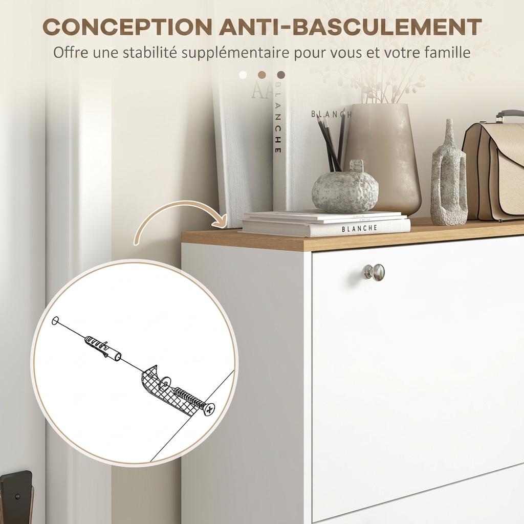 Shoe Cabinet 24 Pairs Narrow Shoe Cupboard With 3 Flip Drawers Adjustable Shelves White