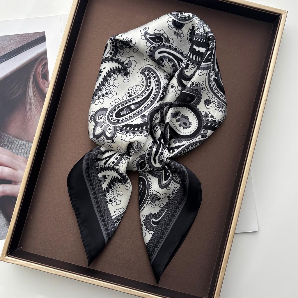 Women New Silk Feeling Square Scarf Shawl Design Paisley Neck Scarves Wrap Head Kerchief Hair Band Lady Bandana Ties