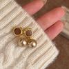 Retro French Champagne Pearl Dangle Earrings for Women - Maillard Palette, Chic & Elegant, High-End Stud Design