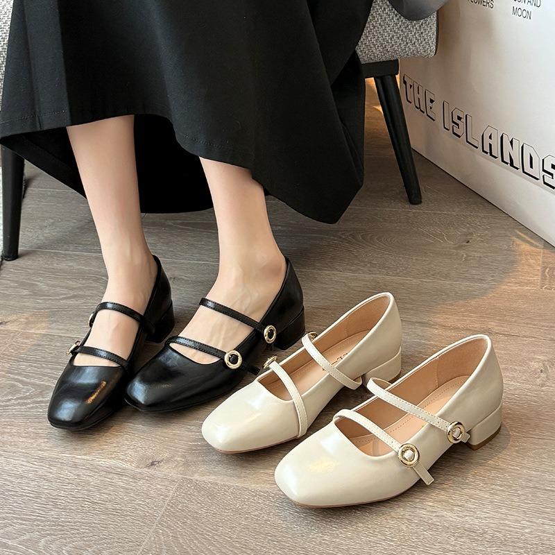 Mary Jane women's single shoes college style word with thick heel single shoes widened and fattened large size women's shoes