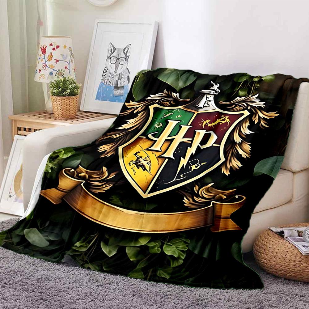 1pc Hogwarts Crest Flannel Blanket [Cozy Throw Blanket] For Sofa, Bed, Travel, Camping, Livingroom, Office, Couch, Chair, And Bed