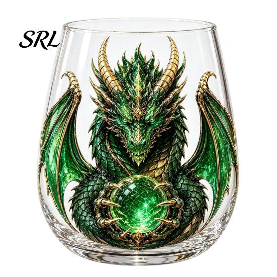 Drachen Whiskygläser Mythic Glass Art Becher, 3D Skulptierter Trinkbecher mit Kristallkugel, Fantasy Stil Tischdekoration 400ml Tumbler für Bourbon Cocktails, D