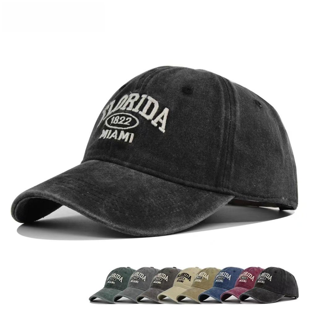 Zealous Sole Women's Khaki Vintage Washed Cowboy Baseball Cap For Men Florida Embroidery Sun Cap Casual Snapback Hip Hop Hat Curved Brim Soft Top Hat Cm