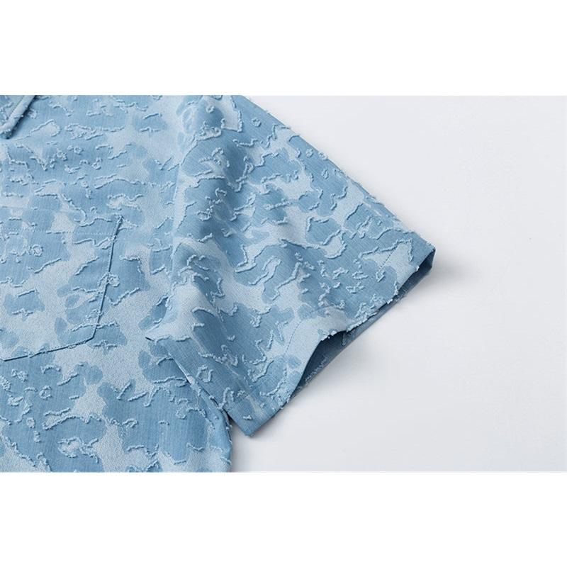 Nuova Camicia Estiva Casual da Uomo a Maniche Corte Vintage Usurata Tinta Unita Stampa Hawaiana Top da Spiaggia Blusa alla Moda