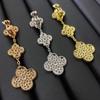 High Version New Four-leaf Clover 3 Flower Earrings Female Retro Long Temperament Net Celebrity Earrings Female