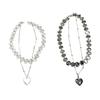 Fashionable Double Layer Beaded Necklace Vintage Irregular Heart Pendant Clavicle Chain Jewelry For Women