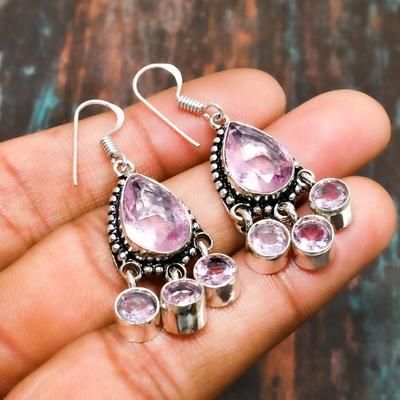 Pink Kunzite, Gemstone Handmade 925 Sterling Silver Jewelry Earring For Thanksgiving