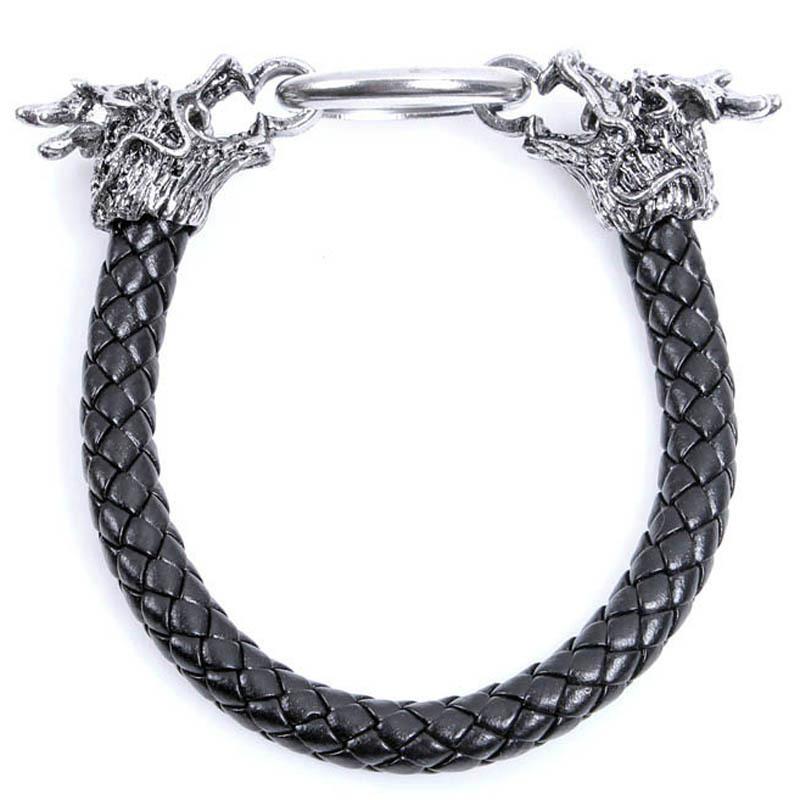 Hip Hop Leather Bracelet Men Minimalist Vintage Dragon Totem Metal Wristband Stylish Fierce Accessory