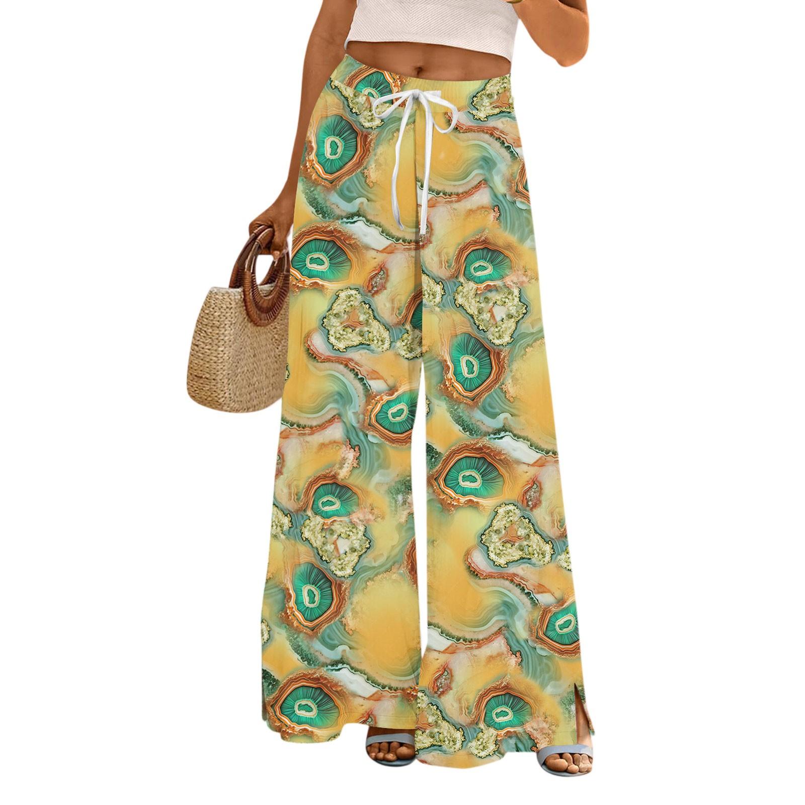 

Женские брюки с принтом и широкими штанинами, с карманами, с высокой талией, на кулиске, свободные, повседневные XL жёлтый