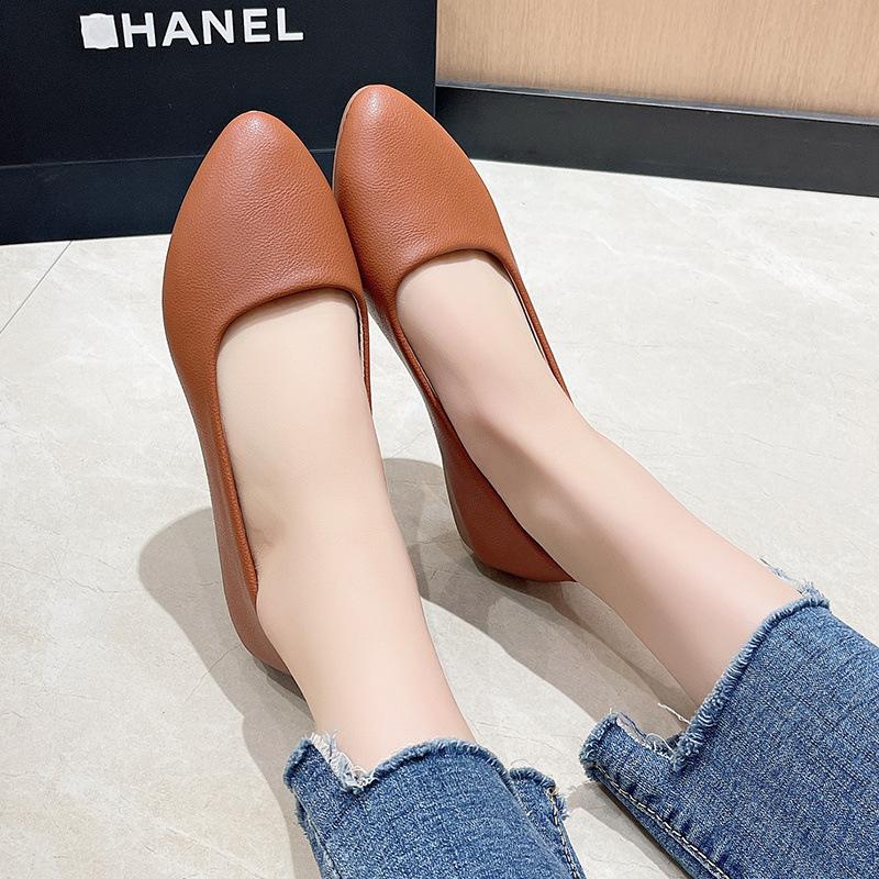 Non-slip and Wear-resistant Bottom Women's Single Shoes Soft Sole Soft Surface Mother Shoes Wedge Heel Work Shoes Flat Bottom Round Head Shallow Mout