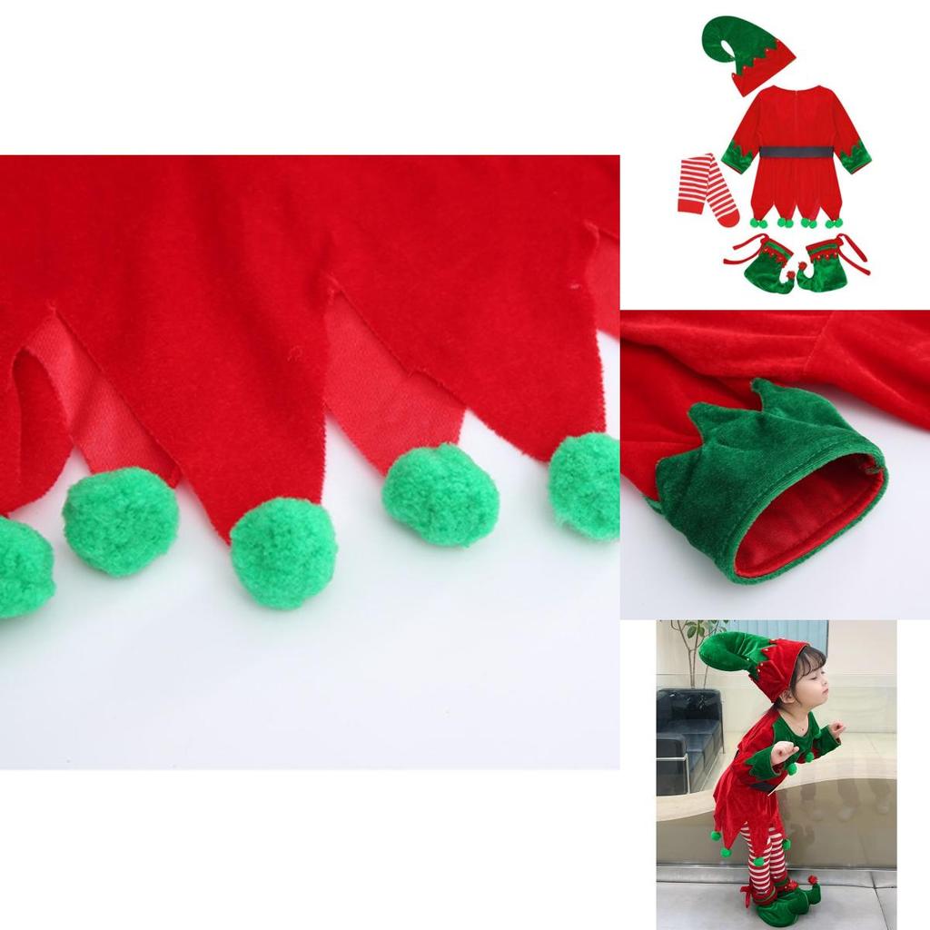 Atemberaubendes Weihnachtselfen-Kleinkind-Cosplay-Kostüm Mit Schuhen Strümpfen