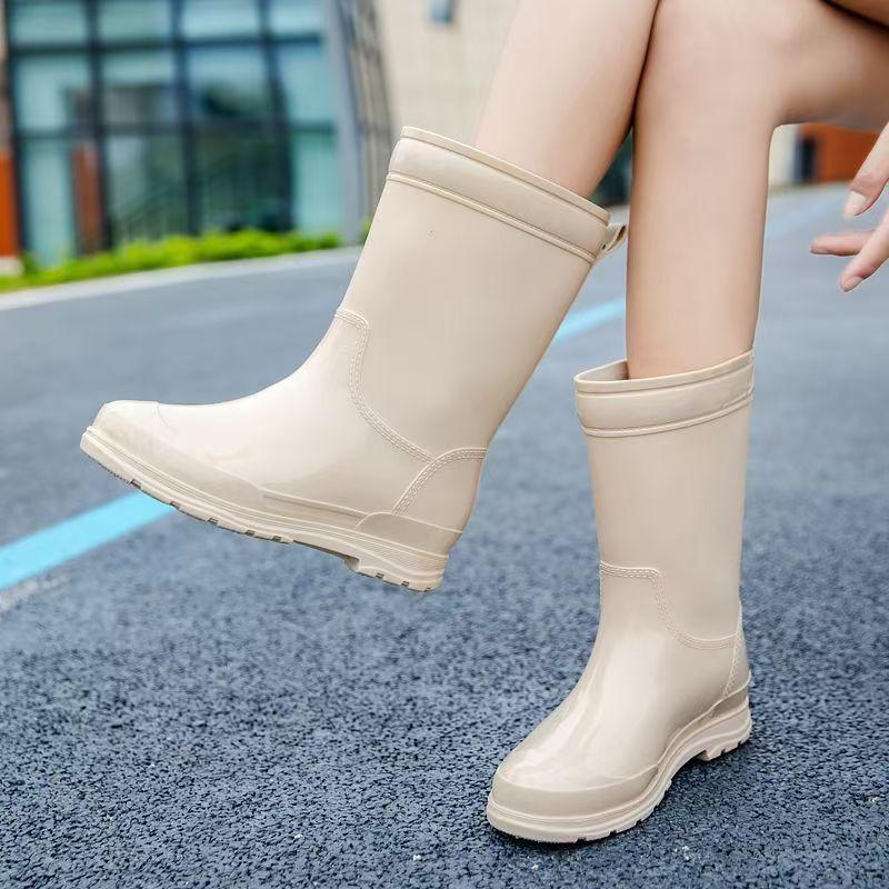 Women's New Low Heel High Top Rain Boots Thick Sole Non Slip Waterproof Detachable Cotton Cover Kitchen Work Shoes Garden Shoes