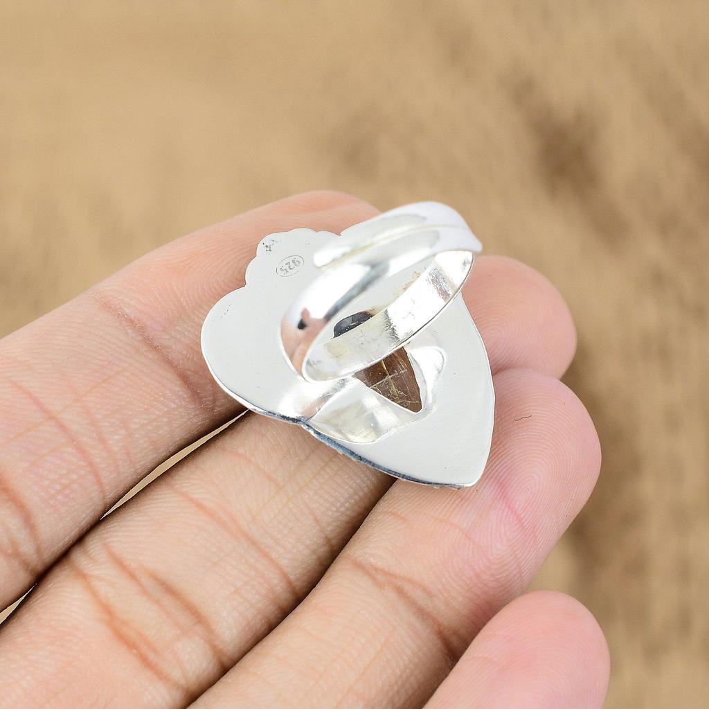 Golden Rutile Stone Unique Anniversary Flower Promise Ring 925 Sterling Silver