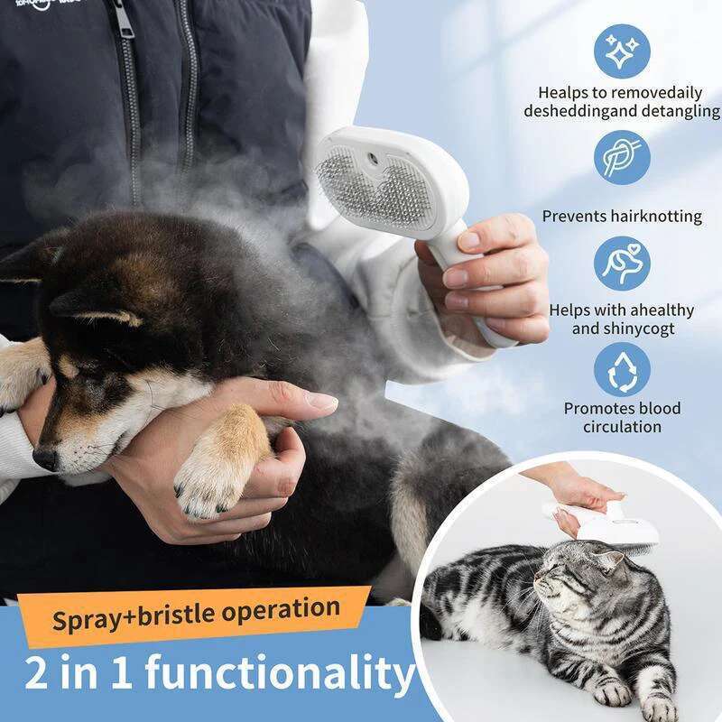 2026 3in1Pet Hair Removal Comb SoftTeeth Pet Massage Comb Pet Grooming Cleaning Brush Steam Spray Comfortable Safe for Dog Cat
