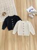 Unisex Baby Cotton Knit Cardigan, Spring/Autumn Style, Solid Color, Round Neck.