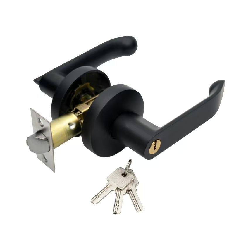 Aluminum Wooden Door Knob Lock Easy Installation Privacy Door Handles With Lock Cylinder Turn Button Door Lever Handle Set