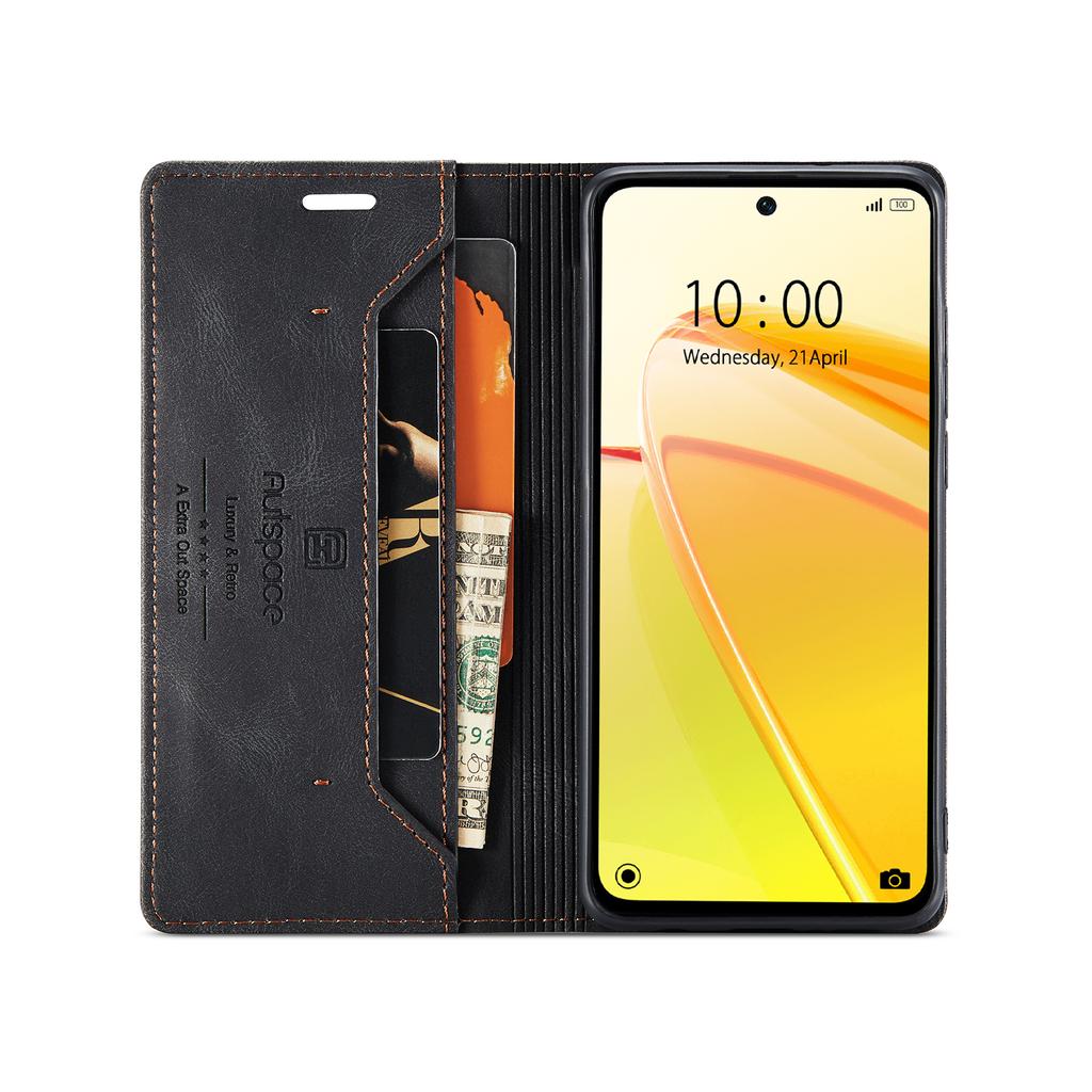 Pro Realme C55 4G Peněženkové pouzdro AUTSPACE A01 Kožený stojánek s držitelem karet s RFID blokováním