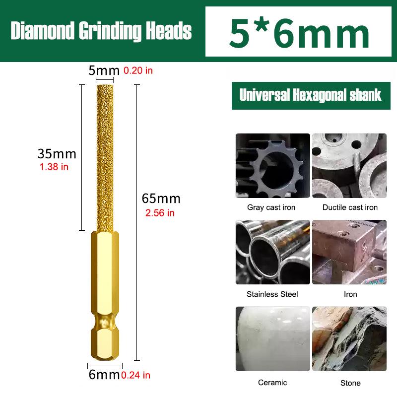 Diamond Grinding Head 6mm Universal Shank Brazing File For Cast Iron Stainless Steel Ceramics Stone Grinding Polishing Engraving