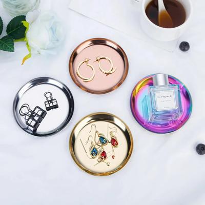 Ins Wind Stainless Steel Round Storage Tray Desktop Cosmetics Jewelry Metal Tray Photo Ornament Storage Tray