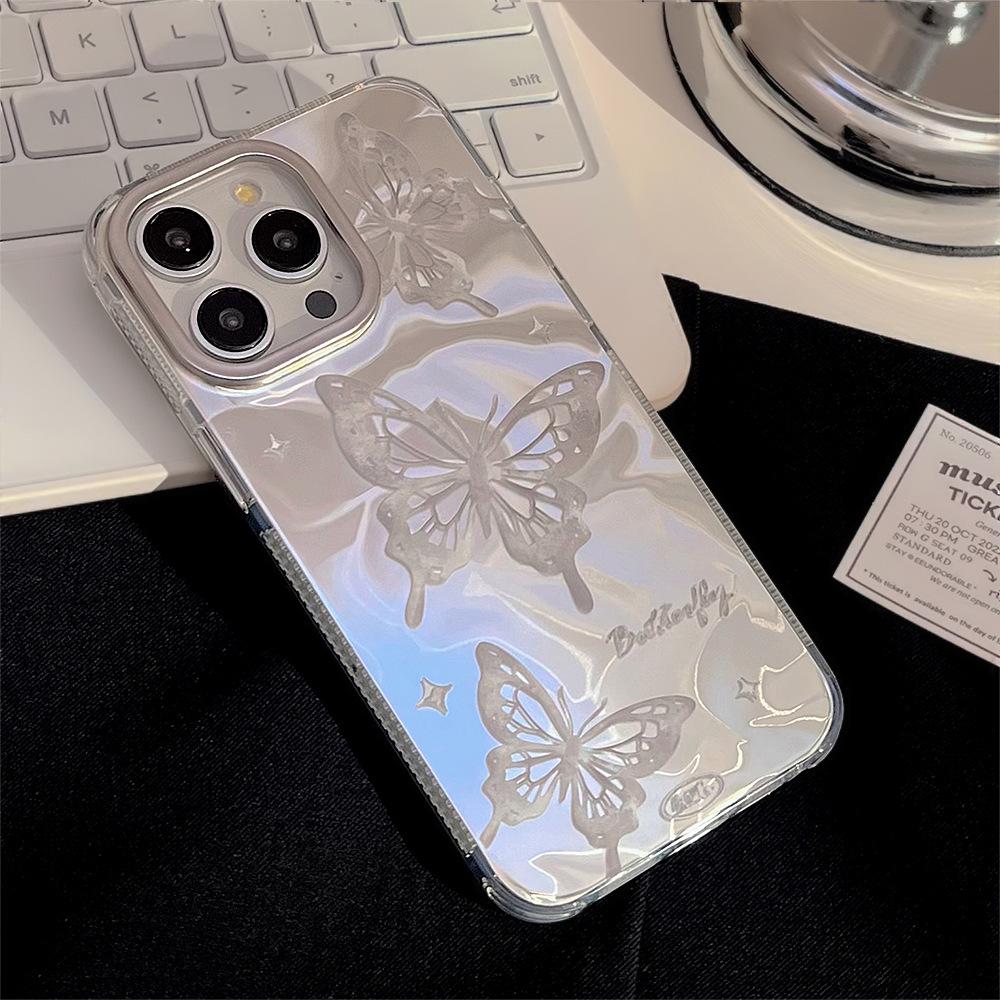 Silberne Schmetterling Handyhülle für iPhone 15, iPhone 16, iPhone 16 Pro Max