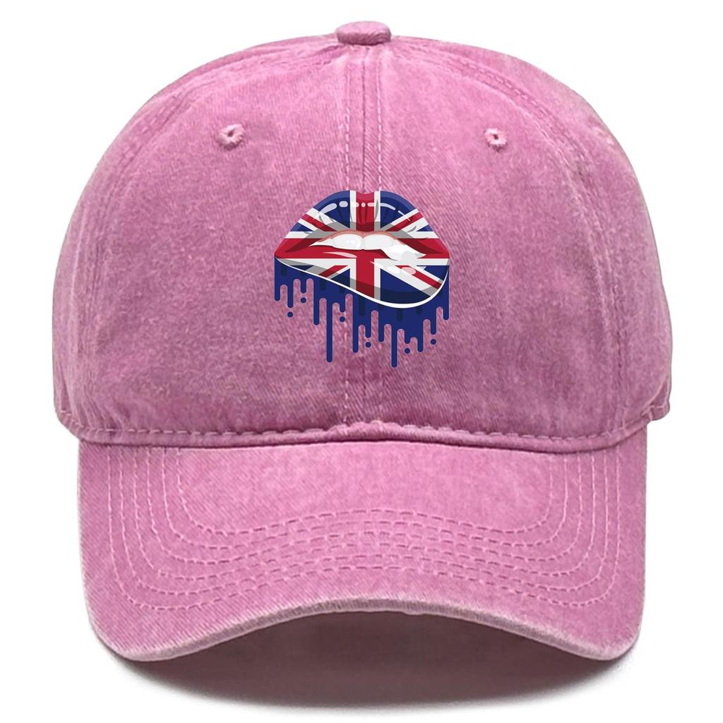 UK Flag Lippenabdruck Snapback Sonnenhut, Patriotische Papa-Kappe Lässig Unisex Sonnenschutz Gemütlich Verstellbare Baseballkappe