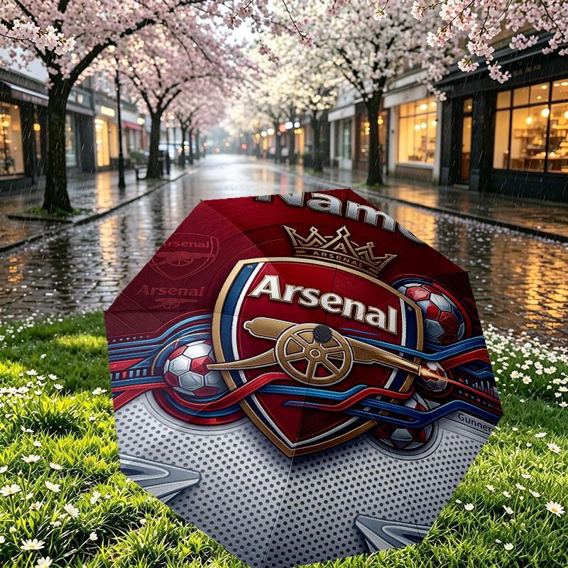 Custom Name Personalized Arsenal F.C Print Umbrella, Auto Open Close, 8‑Rib Sturdy Frame, Commute Camping Hiking Use, Birthday Gift