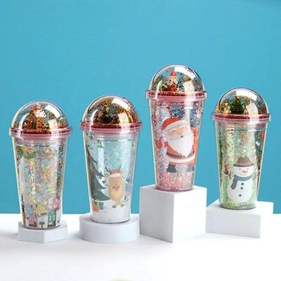 Tazza a doppia parete Babbo Natale 450ML Portatile Carina Cartone Animato Lampeggiante Bottiglia d'Acqua Tazza da Bere con Cannuccia per Tazza per Latte Caffè