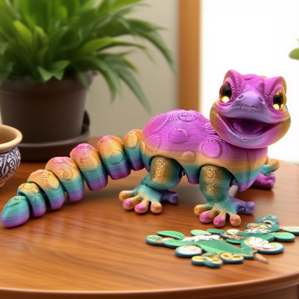3D Printed Gecko Figurine 3D Printed Lizard Reptile Fidget Toy Reptile Statue Figures Fidget Toys for Kids Boys Girls Bedroom