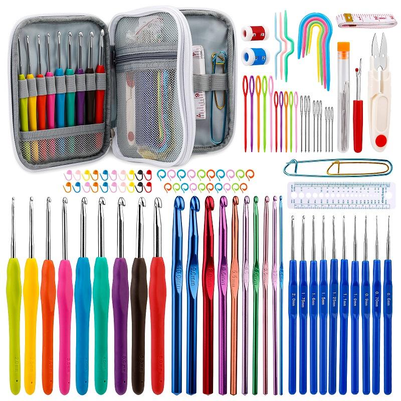 

Набор крючков для вязания 104 шт. 9 шт. цветные алюминиевые эргономичные мягкие ручки Набор для вязания крючком от 2 мм до 6 мм с аксессуарами для DIY рукодельницы