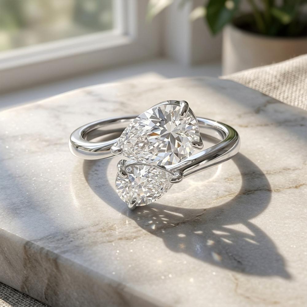 2.8cttw Pear Cut Full Moissanite Ring for Women   CopperToi Et Moi  Two Stones Ring Wedding Bands Party Fine Jewelry