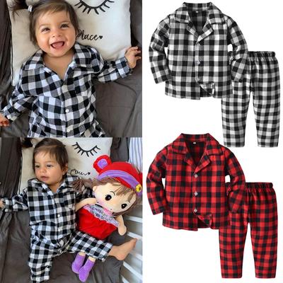 Yürüyor Çocuk Bebek Erkek Kız Ekose Baskı Pijama Kışlık Mont Pantolon Kıyafetler Set