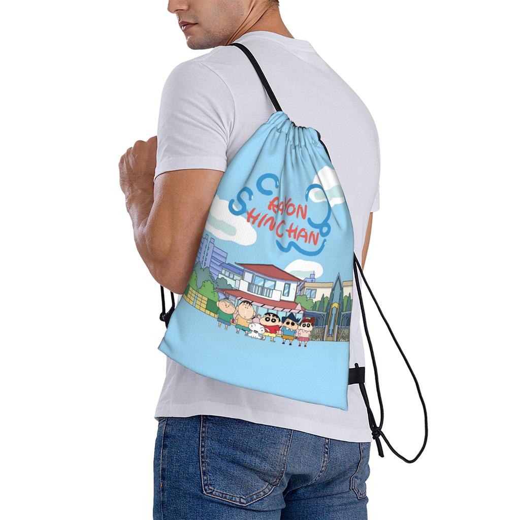 Custom Crayons Shins Chans Drawstring Bags for Shopping Yoga Backpacks Men Women Cartoon Sports Gym Sackpack