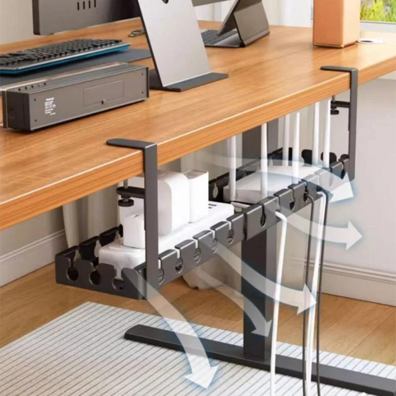 Telescopic Under Table Storage Rack Metal Cable Management Tray Home Office Desk Wire Organizer No Punching Storage Accessories