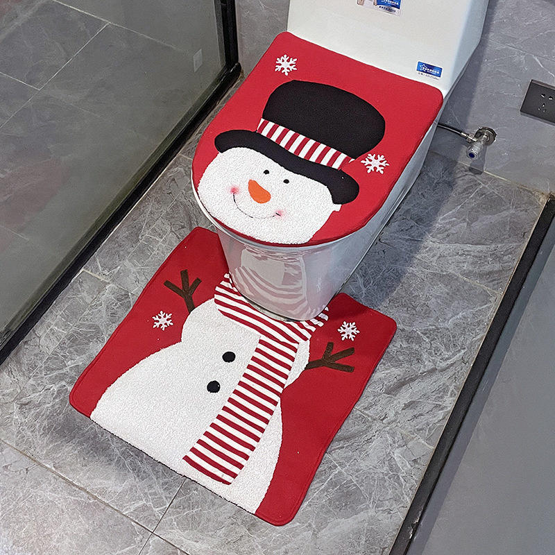 Creative Santa Claus Snowman Bathroom Toilet Seat Cover And Mat Xmas Supplies for Home New Year Decoration