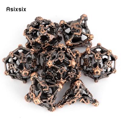 7 Pcs Copper Skull Head Metal Dice Hollow Metal Polyhedral Dice Set Suitable for Role-Playing RPG  Board Game Card Game
