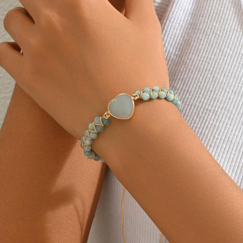 Adjustable Handwoven Heart Stone Bracelet Double Layer Woven Wristband Yoga Jewelry For Mindful Living Energy Balance