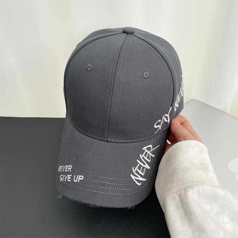 Side letter embroidery washed cap summer versatile big head circumference visor street tide baseball cap men