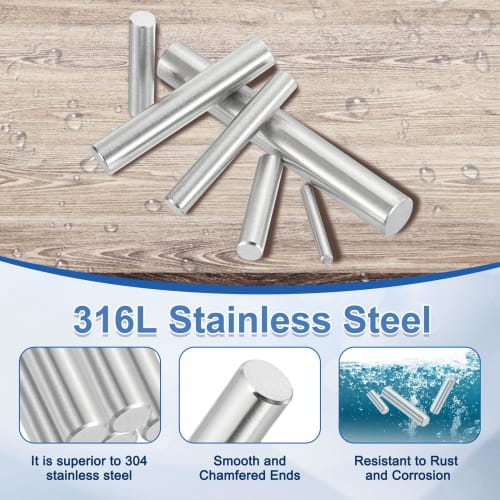 uxcell 4-Piece Shelf Support Dowel Pins, 10mm Diameter, 70mm Length, 316L Stainless Steel, Cylindrical, for Furniture Fixing, DIY, Metal, Silver