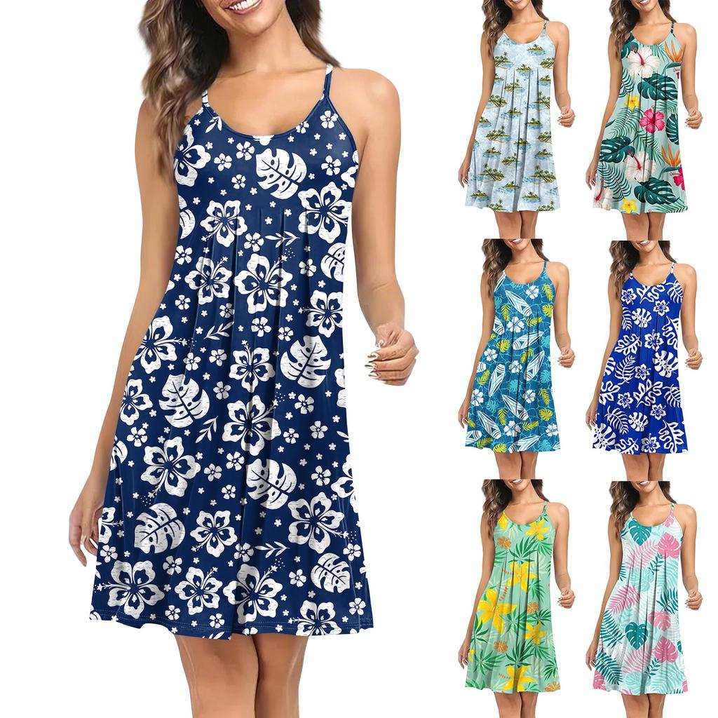 Women's Printed Sleeveless Shoulder Strap Workwear Sleepwear Dress