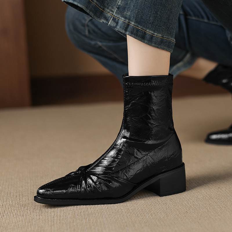 Krazing Po Microfiber Winter Pointed Toe Size 33 Western Boots Size 43 Butterfly-knot Med Heels Ankle Boots