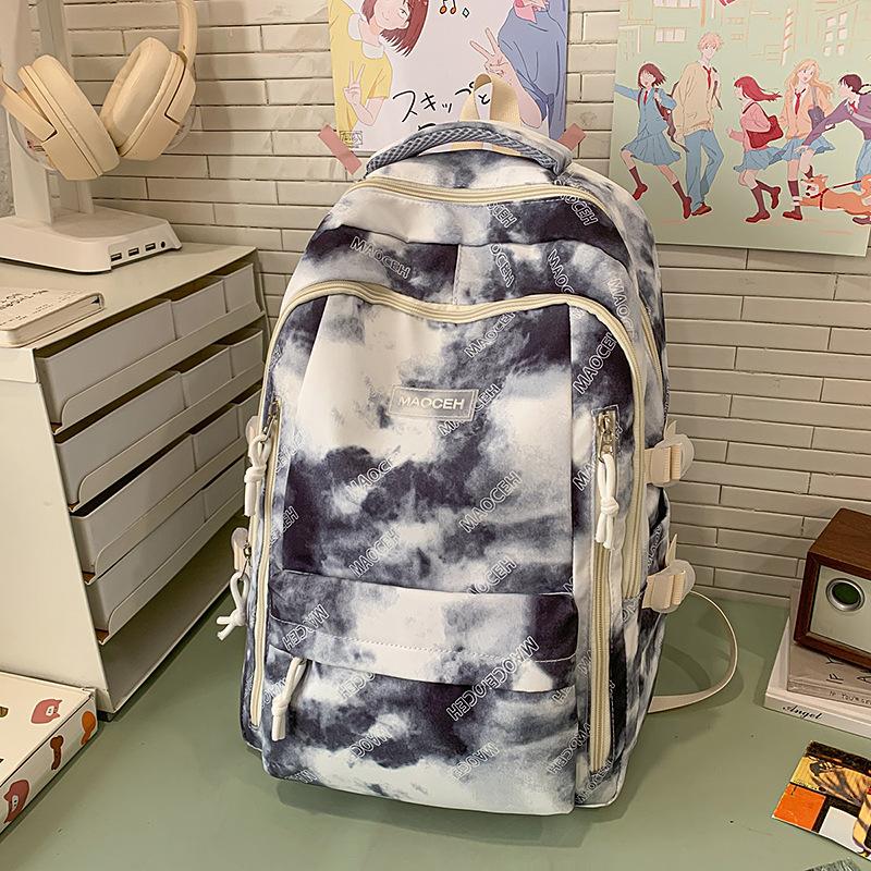 Schoolbag fashion casual backpack new tie-dye trend backpack Korean version large-capacity middle school student schoolbag make-up bag