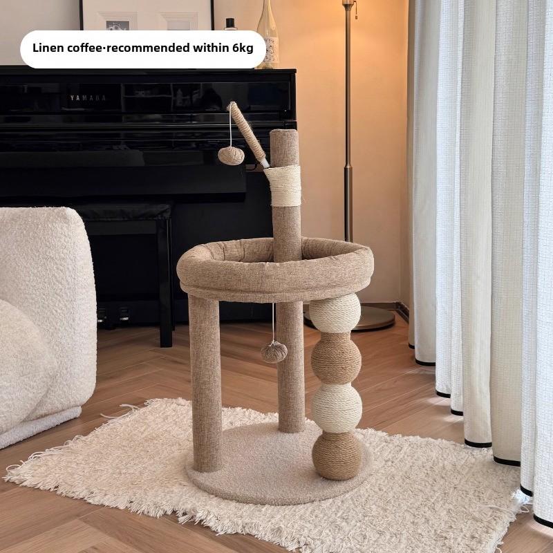 Linen Cat Tree Durable Sisal Scratching Post Creative Cat Jumping Platform Space-Saving Indoor Cats Bed for Home and Apartment