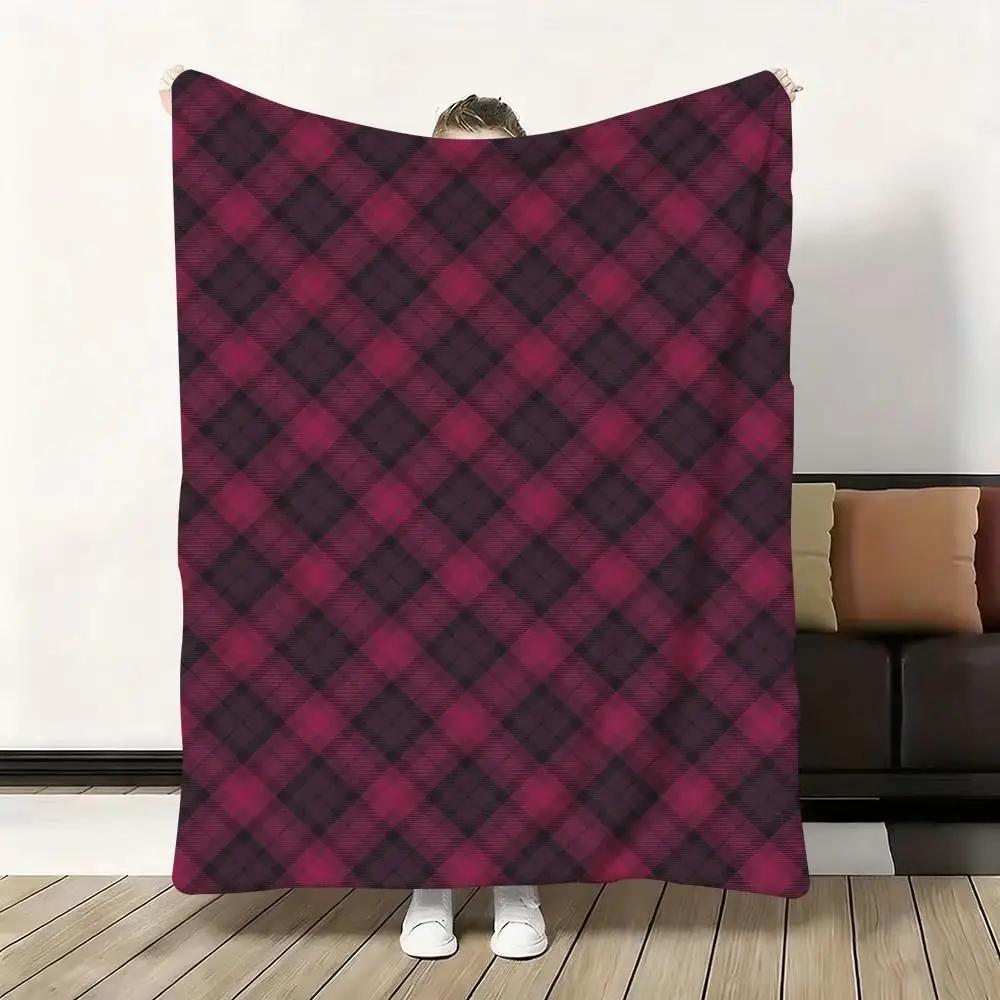 Jirai Kei Plaid Throw Soft Flannel Blanket Warm Knee Skin-Friendly Throw For Sofa Office Bed Traveling Winter Oversize