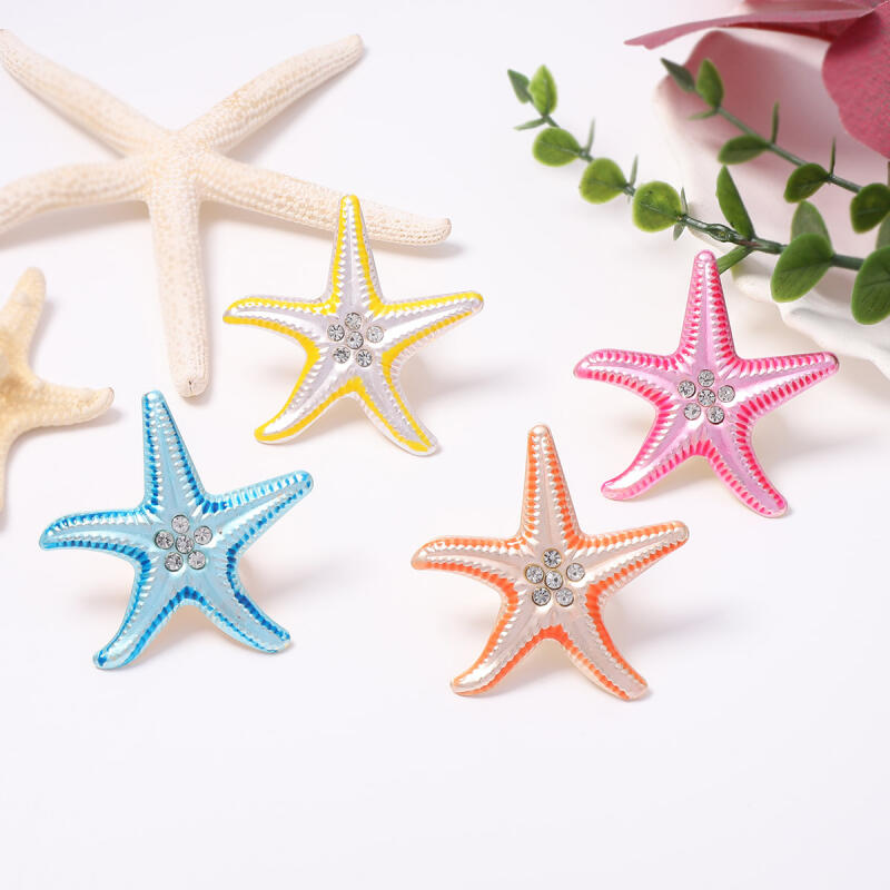 Fashionable Creative Gradient Large Starfish Rings for Women Men Beach Sparking Rhinestone Adjustable Rings Jewelry Accessories