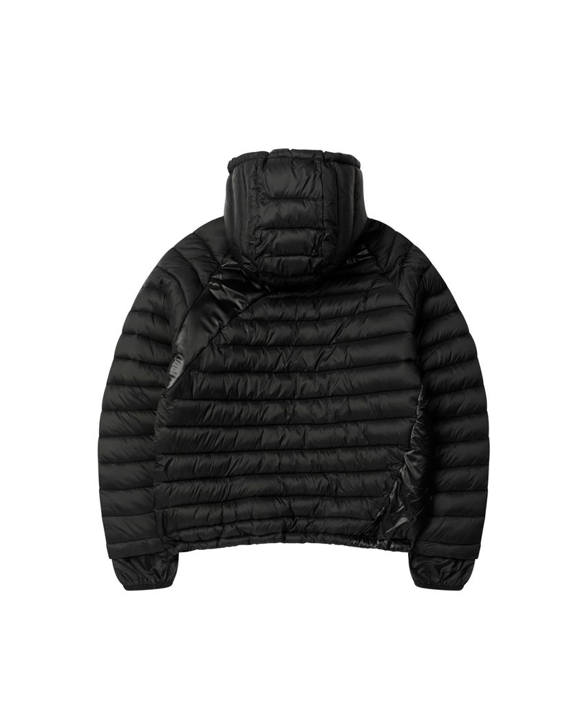 Leathery Curved Line Lightweight Puffer Jacket [Black]